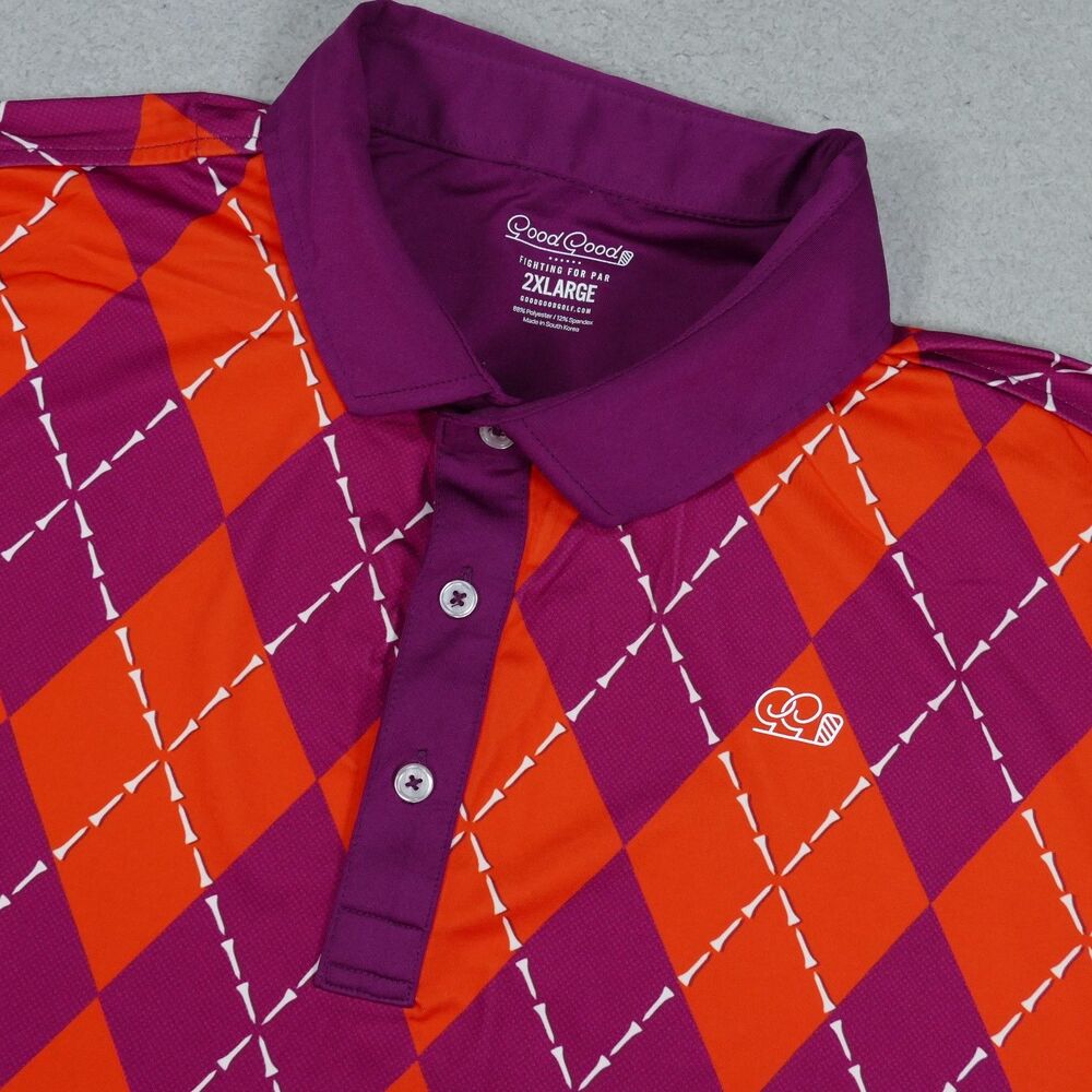 Good Good Polo Shirt Mens XXL Geometric Performance Stretch Orange Purple